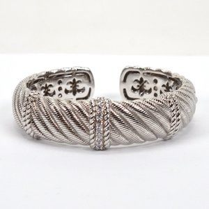 Judith Ripka Sterling Silver Cable Twist CZ Hinged Cuff Bracelet